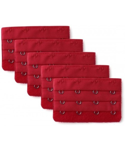 Women Underwear Buckle 3 Rows 4 Hooks Bra Strap Extender Red 5 Pcs - CC11IH0VONT $12.73 Accessories