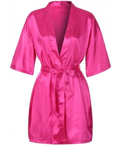 Women's Solid Sleepwear Casual 1/2 Sleeved V-Neck Bandage Satin Sleepwear Mini Dress - Hot Red - CT18NN62UD8 $17.75 Nightgown...