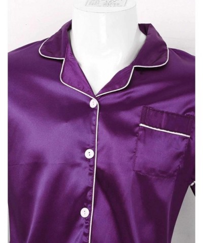 Men's Silky Satin Solid Pajamas Set Notch Collar Short Sleeves Top Shirts with Boxer Shorts - Purple - CE1993YH2I2 $44.67 Sle...