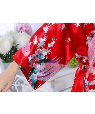 Women's Silk Satin Sleepwear Nightgown Long Kimono Robes with Peacock and Blossoms - Red - CE196CO6KSN $36.51 Robes