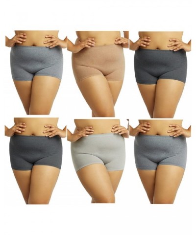 Plus Size Women Seamless Stretch Boy Shorts Panties Various Styles Fits Most 1X-2X (Pack of 6) - Heather Black Oxford Grey Be...