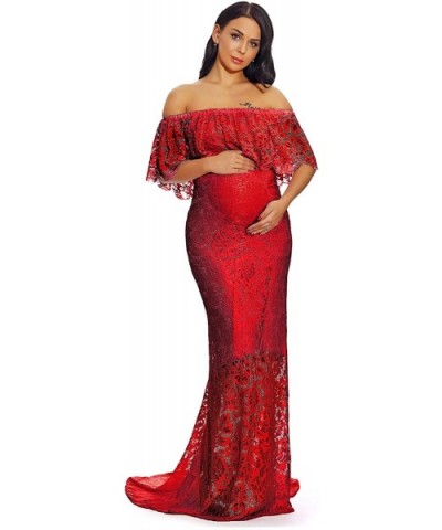 Women's Off Shoulder Ruffles Lace Maternity Gown Maxi Photography Baby Shower Dress - Wine Red - CF18QGWZE6H $53.47 Nightgown...