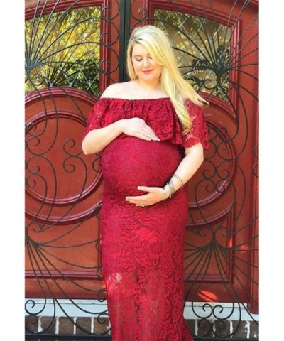 Women's Off Shoulder Ruffles Lace Maternity Gown Maxi Photography Baby Shower Dress - Wine Red - CF18QGWZE6H $53.47 Nightgown...