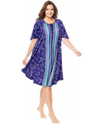 Women's Plus Size Short Sweeping Printed Lounger Nightgown - Blue Sapphire Floral (0544) - CO19CYU0QO9 $43.10 Nightgowns & Sl...