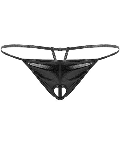 Men's Shiny Metallic Low Rise Hole Bulge Pouch Thong Bikini Briefs G-String Underwear - Black - CE198SMTI6H $14.68 G-Strings ...