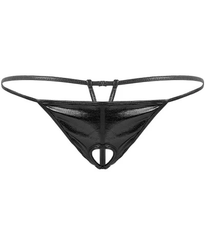 Men's Shiny Metallic Low Rise Hole Bulge Pouch Thong Bikini Briefs G-String Underwear - Black - CE198SMTI6H $14.68 G-Strings ...