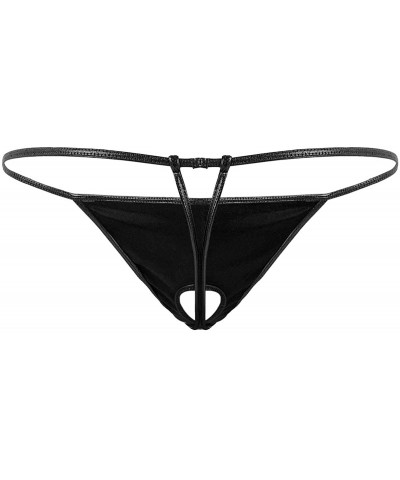 Men's Shiny Metallic Low Rise Hole Bulge Pouch Thong Bikini Briefs G-String Underwear - Black - CE198SMTI6H $14.68 G-Strings ...