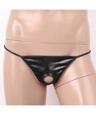 Men's Shiny Metallic Low Rise Hole Bulge Pouch Thong Bikini Briefs G-String Underwear - Black - CE198SMTI6H $14.68 G-Strings ...