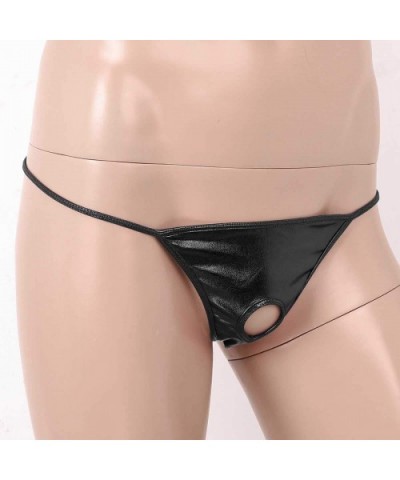 Men's Shiny Metallic Low Rise Hole Bulge Pouch Thong Bikini Briefs G-String Underwear - Black - CE198SMTI6H $14.68 G-Strings ...