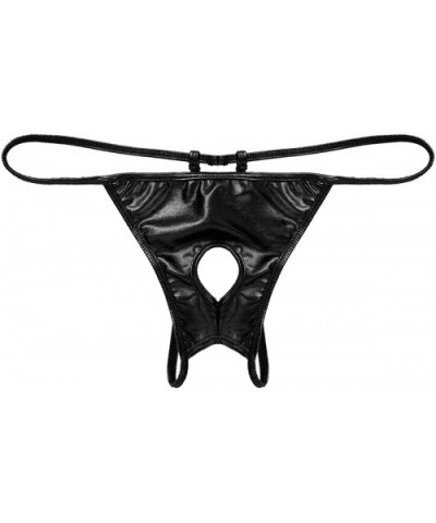 Men's Shiny Metallic Low Rise Hole Bulge Pouch Thong Bikini Briefs G-String Underwear - Black - CE198SMTI6H $14.68 G-Strings ...