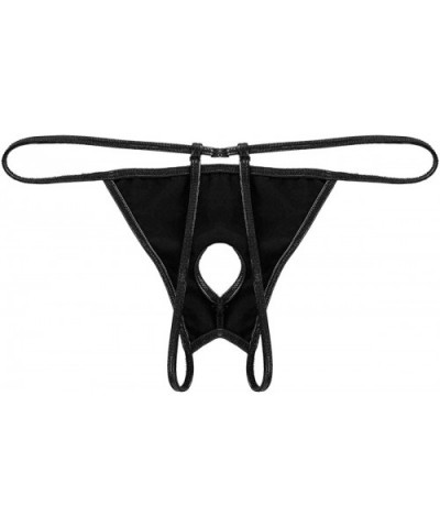 Men's Shiny Metallic Low Rise Hole Bulge Pouch Thong Bikini Briefs G-String Underwear - Black - CE198SMTI6H $14.68 G-Strings ...