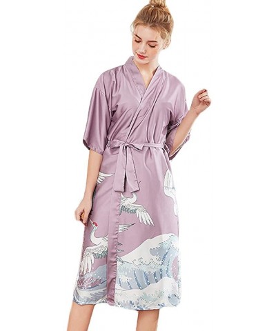 Women Lingerie Sexy Long Silk Kimono Dressing Gown Babydoll Lace Bath Robe with Belt - Z07-purple - CO194OAYM5E $30.55 Garter...