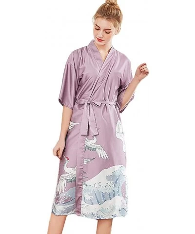 Women Lingerie Sexy Long Silk Kimono Dressing Gown Babydoll Lace Bath Robe with Belt - Z07-purple - CO194OAYM5E $30.55 Garter...