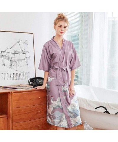 Women Lingerie Sexy Long Silk Kimono Dressing Gown Babydoll Lace Bath Robe with Belt - Z07-purple - CO194OAYM5E $30.55 Garter...