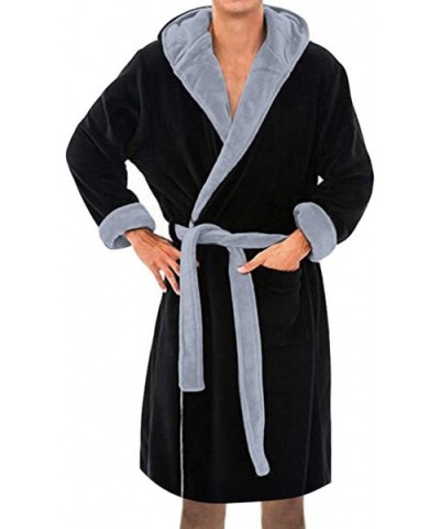 Men's Lengthened Plush Shawl Bathrobe Home Long Sleeved Robe Sleepwear Coat - Black - CA197TYG7Y6 $50.57 Robes