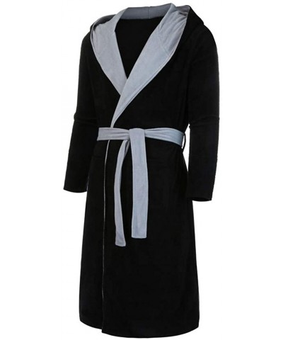 Men's Lengthened Plush Shawl Bathrobe Home Long Sleeved Robe Sleepwear Coat - Black - CA197TYG7Y6 $50.57 Robes