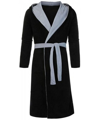 Men's Lengthened Plush Shawl Bathrobe Home Long Sleeved Robe Sleepwear Coat - Black - CA197TYG7Y6 $50.57 Robes