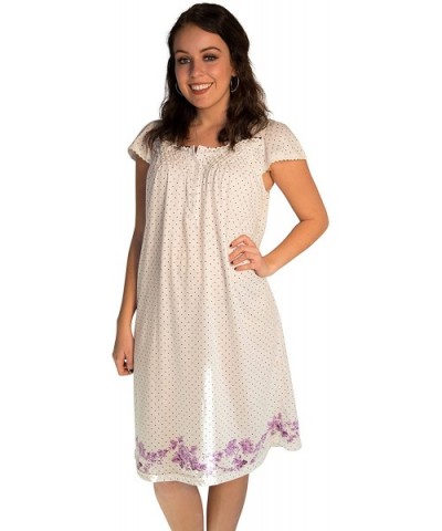 Nightgown Sleepwear Dress with Polka Dots and Floral Print - Medium to 4XL Available (0074) - Purple - CI180I6CMH3 $20.18 Nig...