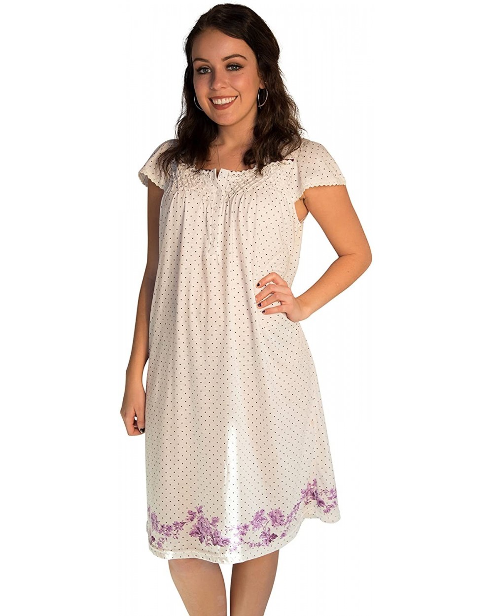 Nightgown Sleepwear Dress with Polka Dots and Floral Print - Medium to 4XL Available (0074) - Purple - CI180I6CMH3 $20.18 Nig...