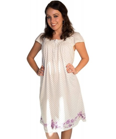 Nightgown Sleepwear Dress with Polka Dots and Floral Print - Medium to 4XL Available (0074) - Purple - CI180I6CMH3 $20.18 Nig...