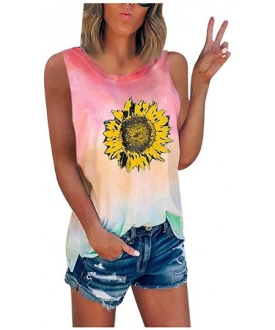 Ladies Fashion tie-Dyed Summer Sleeveless Crew-Neck Tee Casual Loose T-Shirt top - Wine - CG190N7N6AT $27.98 Tops