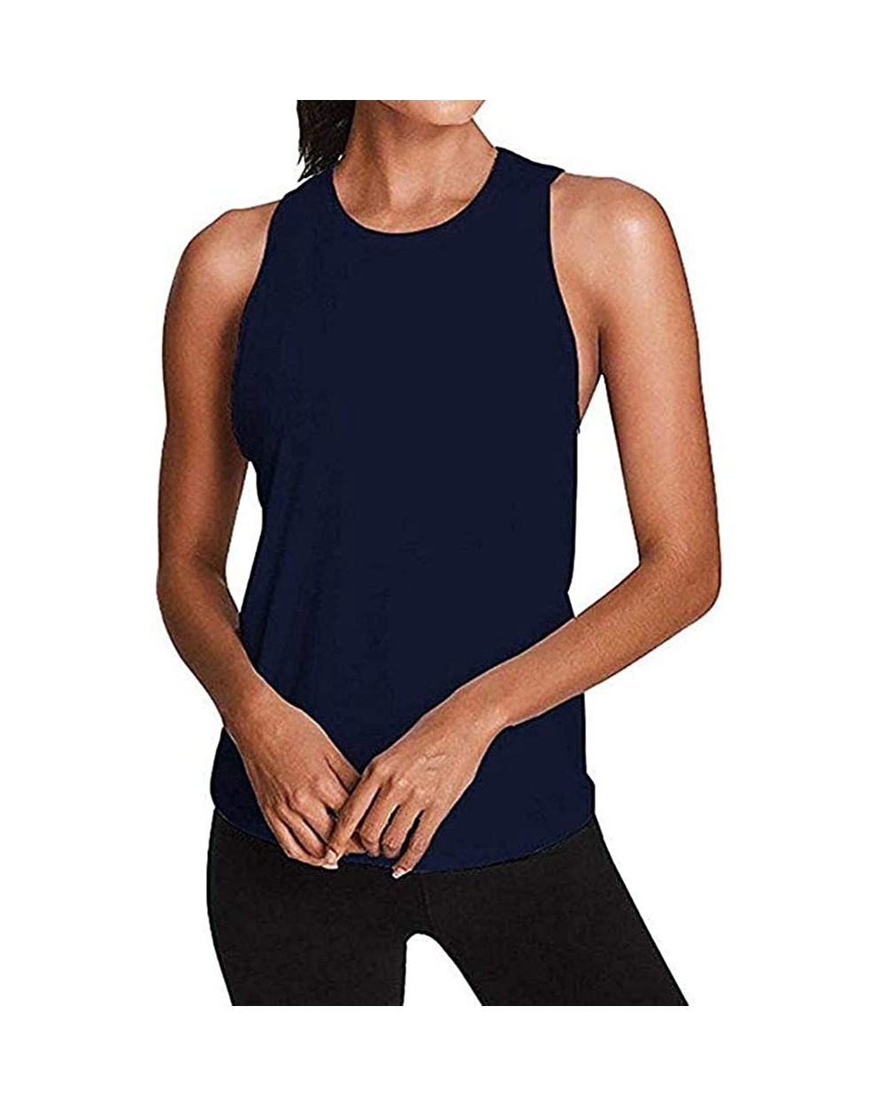 Yoga Sport Workout Muscle Shirt Women Sexy Tank Tops Vest Open Backless Tunic - A Navy - C818N6R7758 $34.48 Thermal Underwear