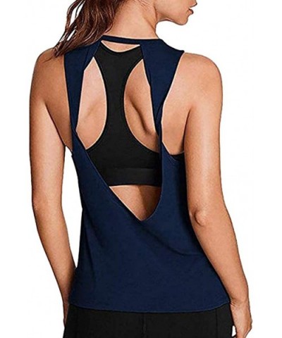 Yoga Sport Workout Muscle Shirt Women Sexy Tank Tops Vest Open Backless Tunic - A Navy - C818N6R7758 $34.48 Thermal Underwear