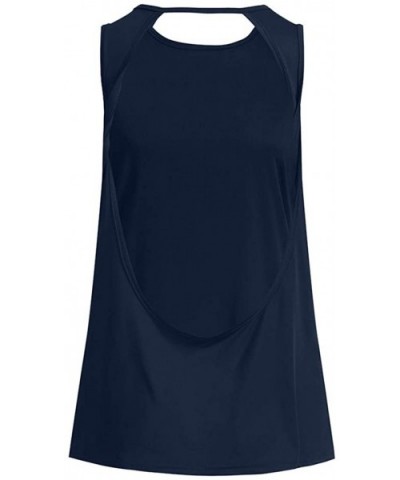 Yoga Sport Workout Muscle Shirt Women Sexy Tank Tops Vest Open Backless Tunic - A Navy - C818N6R7758 $34.48 Thermal Underwear