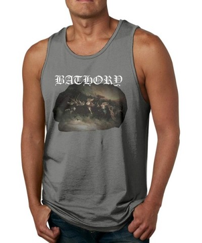 Men Durable Logo with Bathory Blood Fire Death Leisure Sleeveless Tank Top T Shirts - Deep Heather - C21992NRSH3 $42.83 Under...