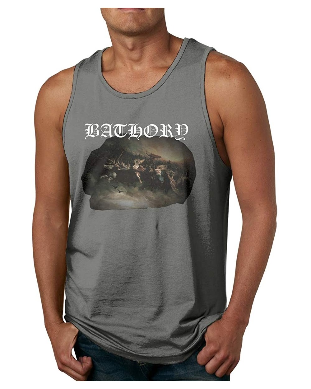 Men Durable Logo with Bathory Blood Fire Death Leisure Sleeveless Tank Top T Shirts - Deep Heather - C21992NRSH3 $42.83 Under...