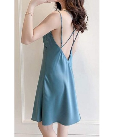 Womens Lace Sexy Satin Loungewear Spaghetti Strap Nightgown Sleep Dress - 1 - CC19CSUGYKX $39.31 Nightgowns & Sleepshirts