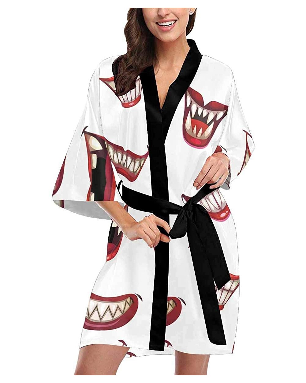 Custom Cute and Fun Monster Women Kimono Robes Beach Cover Up for Parties Wedding (XS-2XL) - Multi 2 - C6194WT460R $75.92 Robes