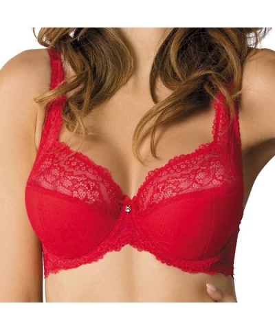 Scarlet/B3 Underwired Semi Padded Full Cup Bra Pattern Adjustable Straps - Red - CH12C5XPTUR $56.75 Bras