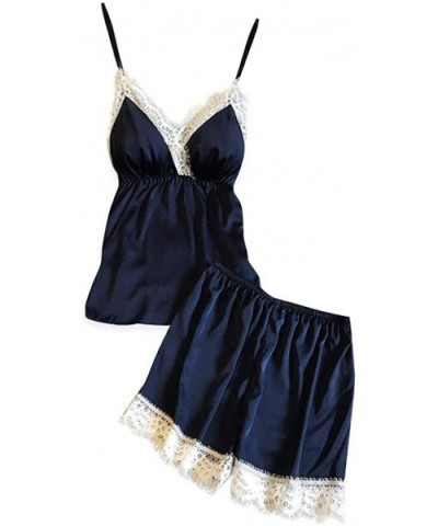 Women Sexy Lace Lingerie Nightwear Underwear Babydoll Short Sleepwear Set - Blue - CN197EOZT9G $17.68 Baby Dolls & Chemises