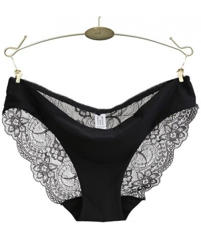 Women lace Panties Seamless Cotton Panty Hollow Briefs Underwear - Black - C918UC9LAXN $13.16 Bustiers & Corsets