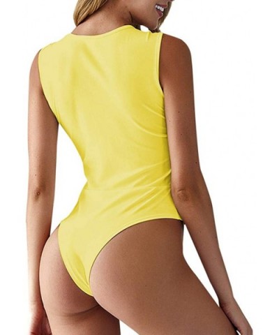 Womens Lace Strappy Deep O Neck Party Sleeveless Tops Leotard Bodysuit - A Yellow - C918S7HG2N4 $36.90 Shapewear