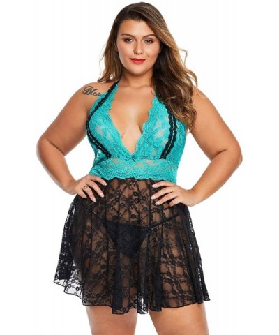 Women's Plus Size Lace Babydoll Chemise Lingerie Dress Sleepwear - Mint 31236 - C819774DQ33 $42.67 Baby Dolls & Chemises