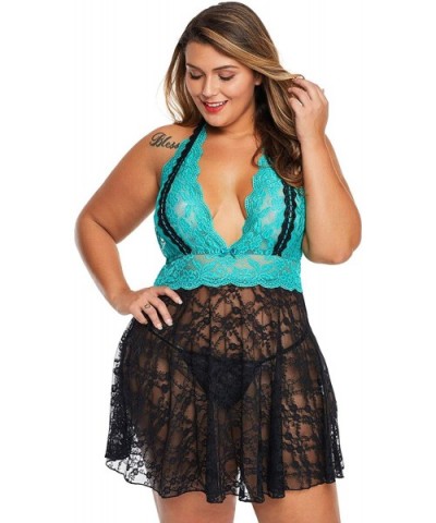 Women's Plus Size Lace Babydoll Chemise Lingerie Dress Sleepwear - Mint 31236 - C819774DQ33 $42.67 Baby Dolls & Chemises