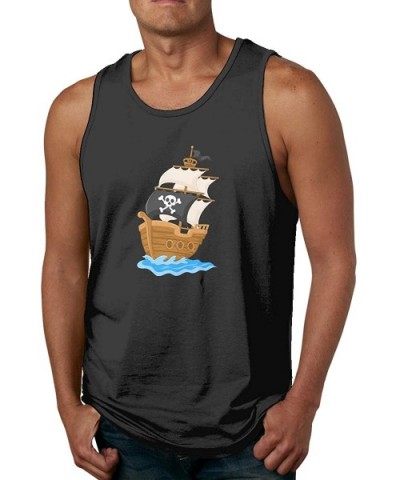 Pirate Ship Nautical Boat Pirate Flag Casual Summer Tank Tops for Men Cotton Funny Beach T Shirts - Black - CT19DER973Q $38.5...