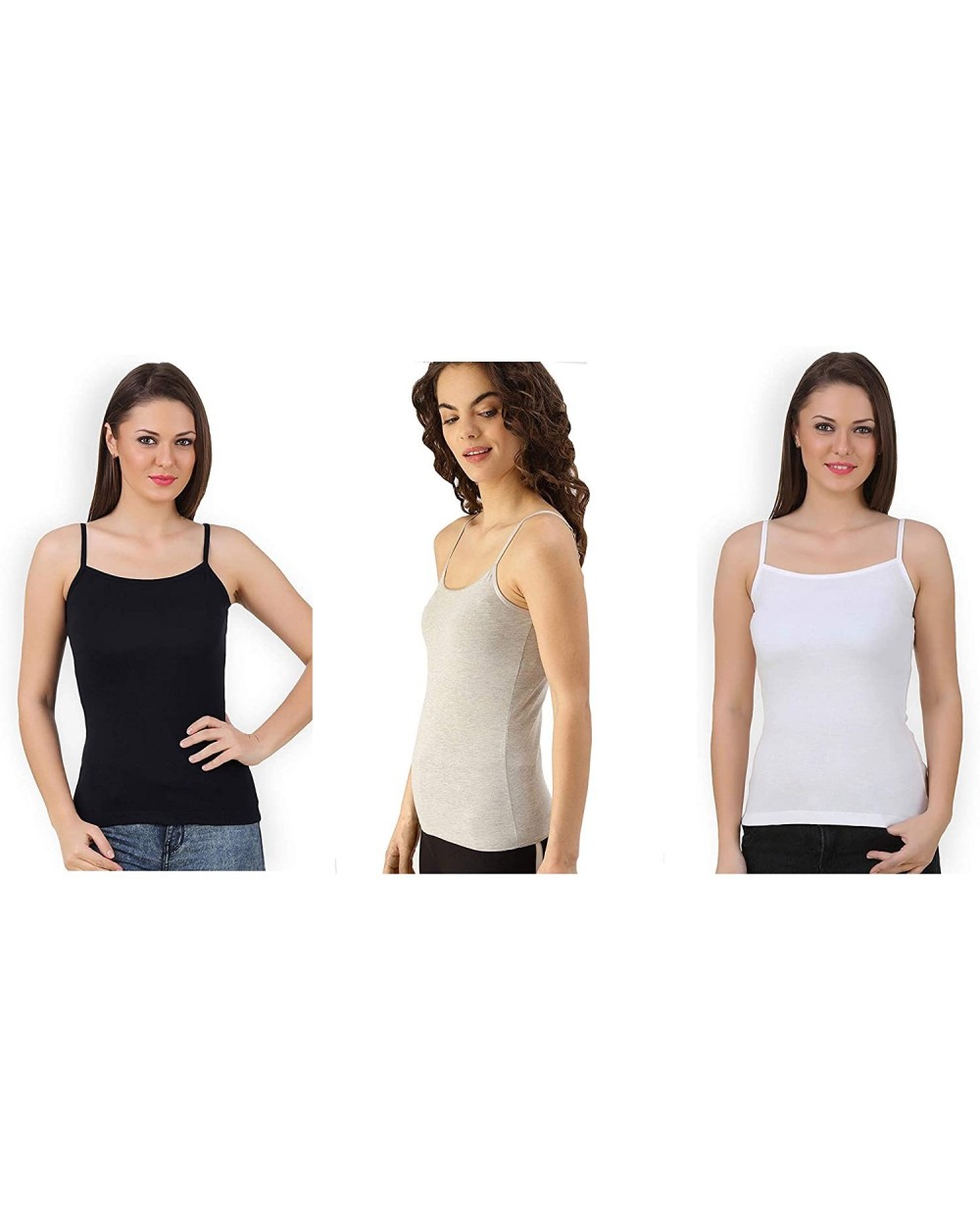 Strap Adjustable Camisoles for Women Black-White and Gray Combo Pack of 3 - C418WQIN3K7 $40.37 Camisoles & Tanks