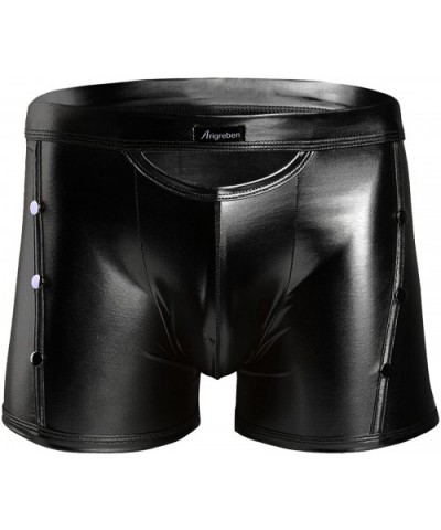 Men's Lingerie Patent Leather Wet Look Side Rivets Boxer Shorts Trunks Boyshorts Underwear - Black - CM18RRS58E7 $27.90 Boxers