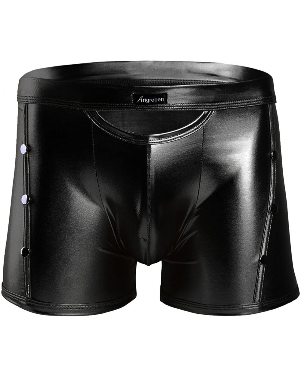 Men's Lingerie Patent Leather Wet Look Side Rivets Boxer Shorts Trunks Boyshorts Underwear - Black - CM18RRS58E7 $27.90 Boxers