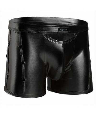 Men's Lingerie Patent Leather Wet Look Side Rivets Boxer Shorts Trunks Boyshorts Underwear - Black - CM18RRS58E7 $27.90 Boxers