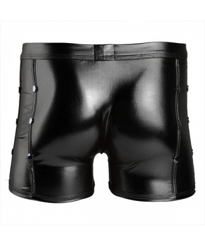 Men's Lingerie Patent Leather Wet Look Side Rivets Boxer Shorts Trunks Boyshorts Underwear - Black - CM18RRS58E7 $27.90 Boxers