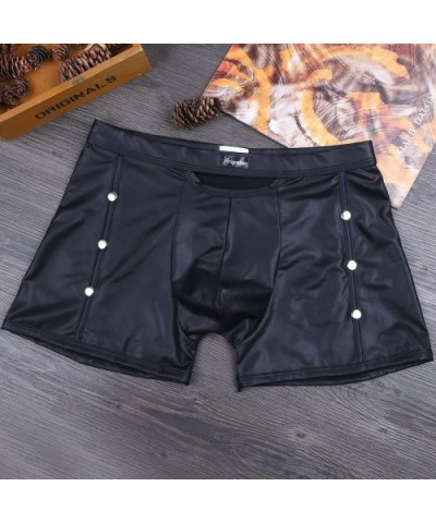 Men's Lingerie Patent Leather Wet Look Side Rivets Boxer Shorts Trunks Boyshorts Underwear - Black - CM18RRS58E7 $27.90 Boxers