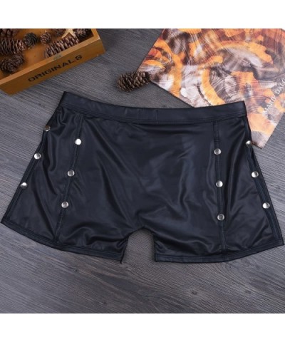 Men's Lingerie Patent Leather Wet Look Side Rivets Boxer Shorts Trunks Boyshorts Underwear - Black - CM18RRS58E7 $27.90 Boxers