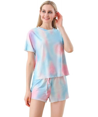 Womens Tie Dye Lounge Set Shirt and Shorts Pjs Set Matching 2 Piece Pajamas Sleepwear - Pinkblue - CW19CZQWUKQ $38.28 Sets