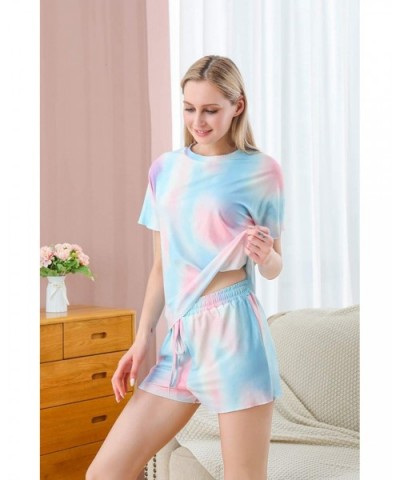 Womens Tie Dye Lounge Set Shirt and Shorts Pjs Set Matching 2 Piece Pajamas Sleepwear - Pinkblue - CW19CZQWUKQ $38.28 Sets