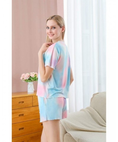 Womens Tie Dye Lounge Set Shirt and Shorts Pjs Set Matching 2 Piece Pajamas Sleepwear - Pinkblue - CW19CZQWUKQ $38.28 Sets