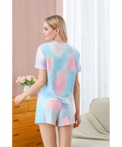 Womens Tie Dye Lounge Set Shirt and Shorts Pjs Set Matching 2 Piece Pajamas Sleepwear - Pinkblue - CW19CZQWUKQ $38.28 Sets